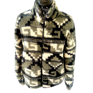 Roxy Women's Sz M Off The Wave Sherpa Green Fuzzy Printed Full-Zip Fleece NWT